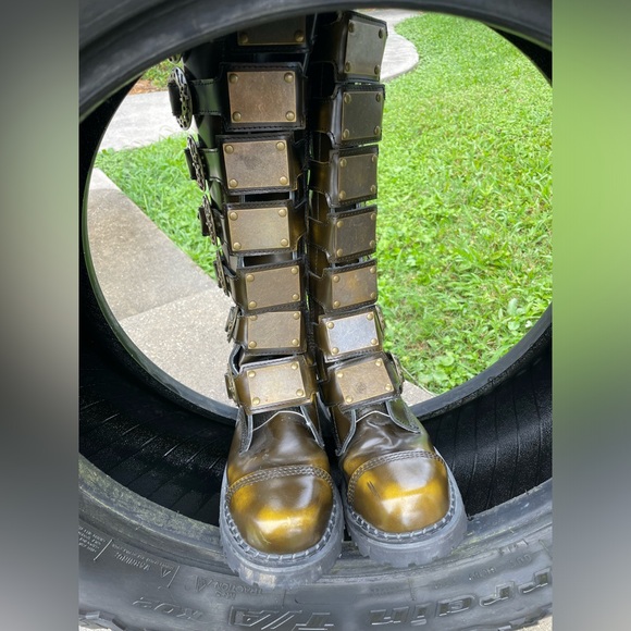 DEMONIA Steam-30 Metal Plates Bronze Leather Steel-toe Steampunk Boot Size 8 - Picture 17 of 17